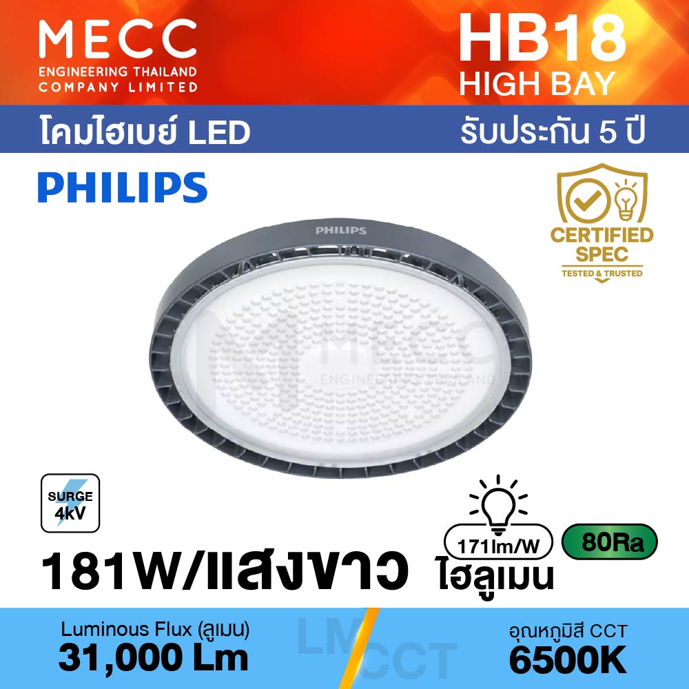 โคมไฮเบย์ Hi-Bay LED 181W 6500K 31,000lm รุ่น HB18 แสงขาว