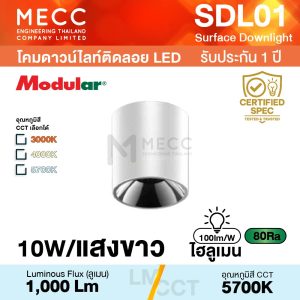 โคมดาวน์ไลท์ติดลอย Surface Downlight LED 10W 5700K 1,000lm รุ่น SDL01 แสงขาว